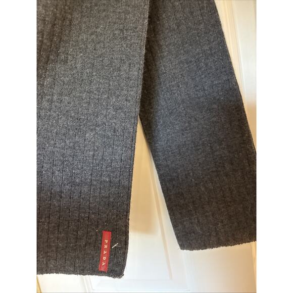 PRADA Ribbed Scarf charcoal Grey Red Rubber Label Wool Blend 49x6.5” - Picture 4 of 9